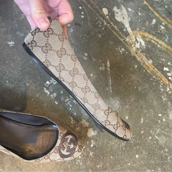 Gucci Ballet Shoes GG Monogram Beige Canvas Flat Size 37.5 - Picture 6 of 11